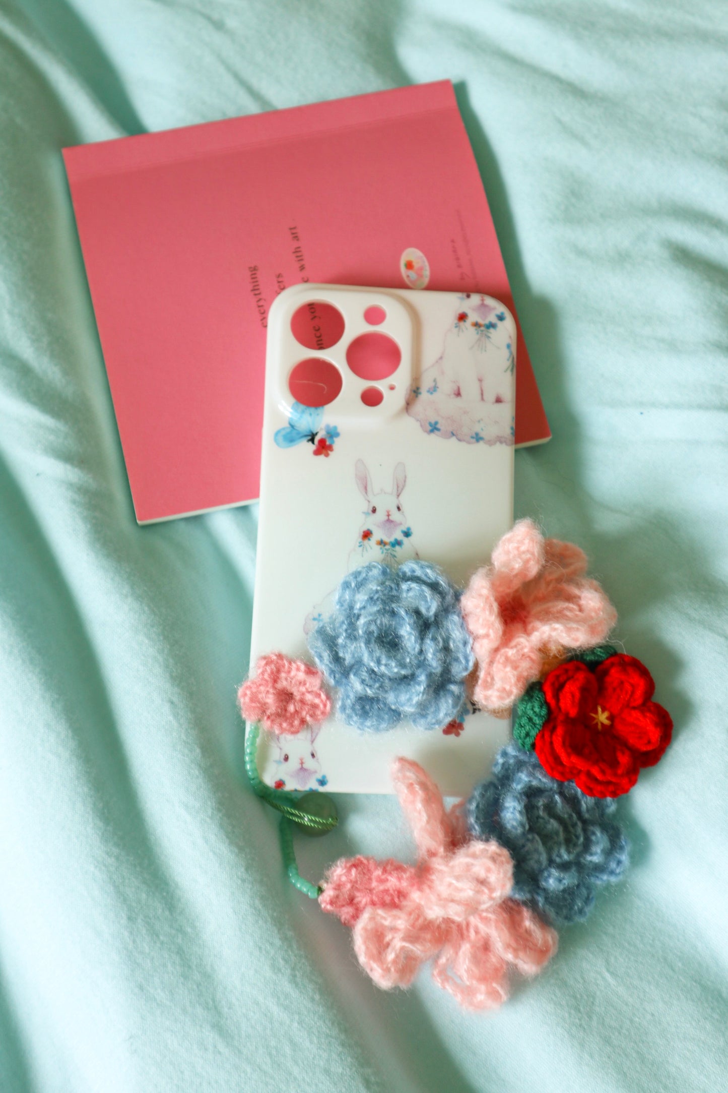 Camellia Rabbit Phone Case&Floral Wreath Phone Strap