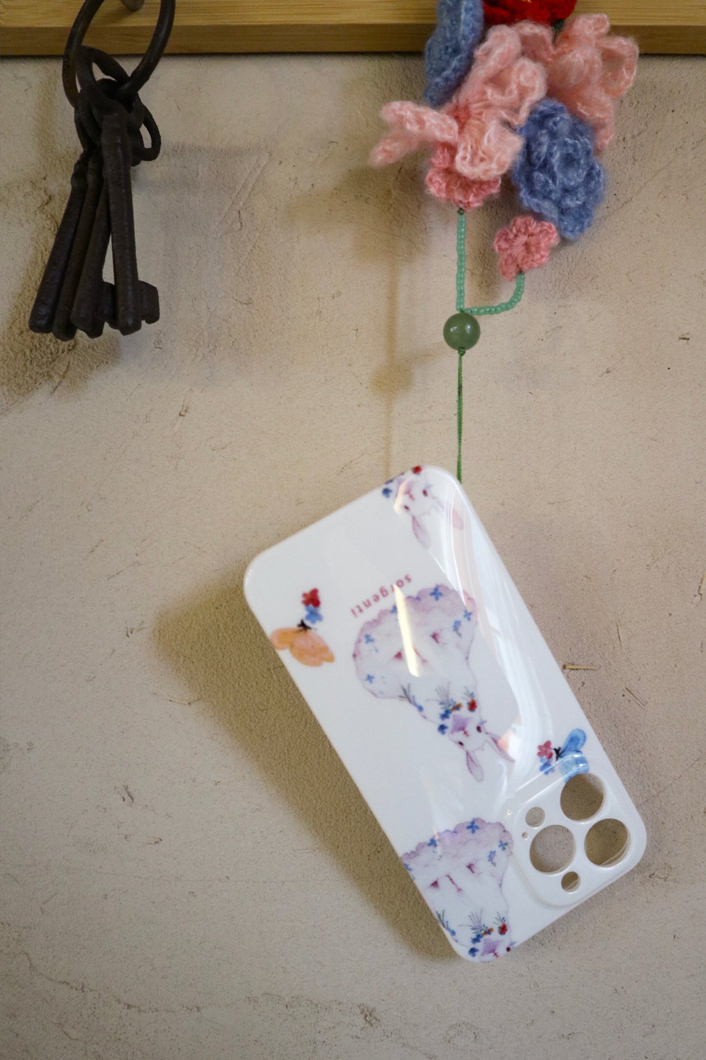 Camellia Rabbit Phone Case&Floral Wreath Phone Strap