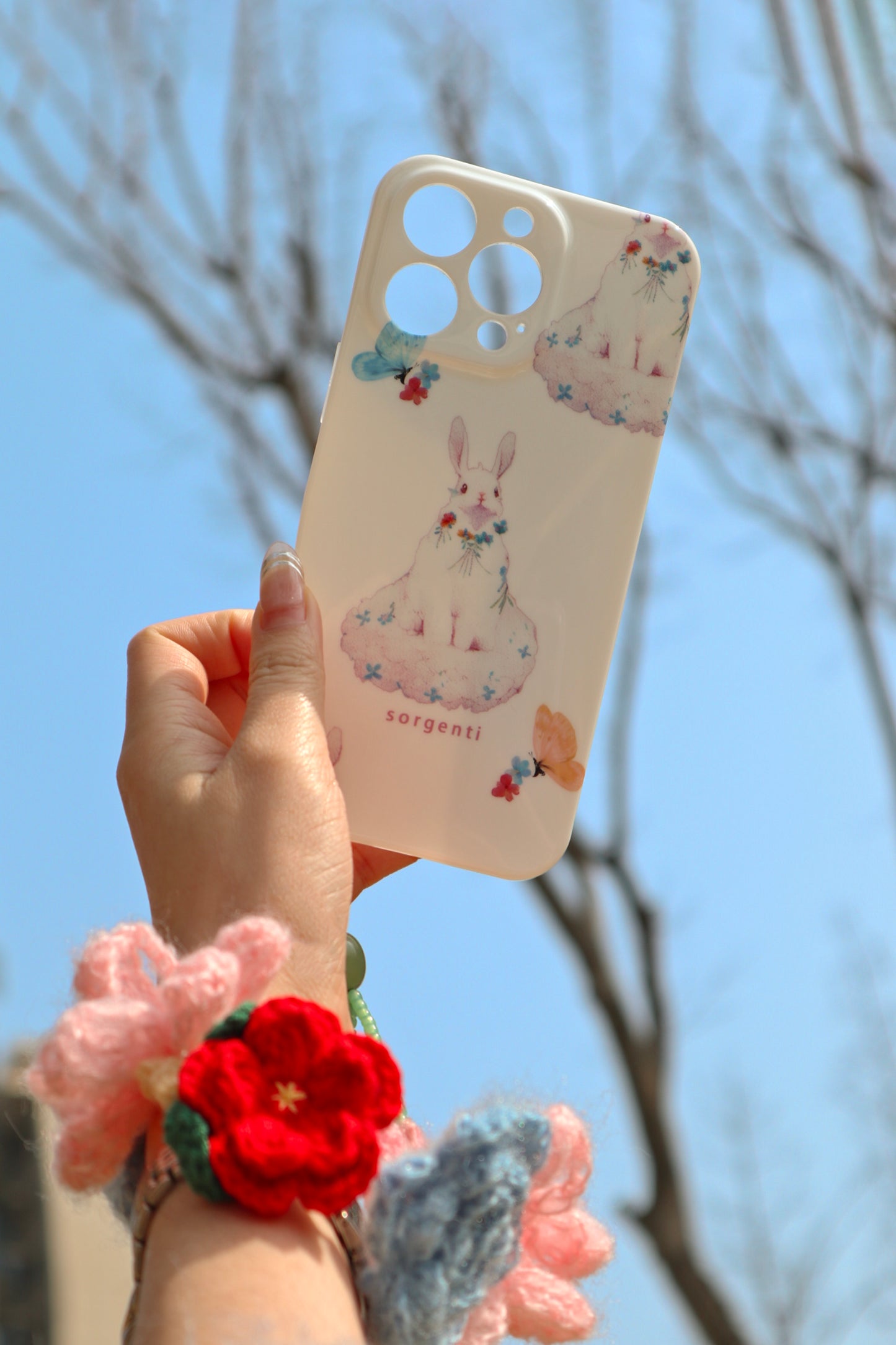 Camellia Rabbit Phone Case&Floral Wreath Phone Strap