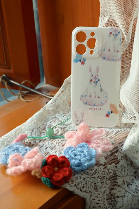 Camellia Rabbit Phone Case&Floral Wreath Phone Strap